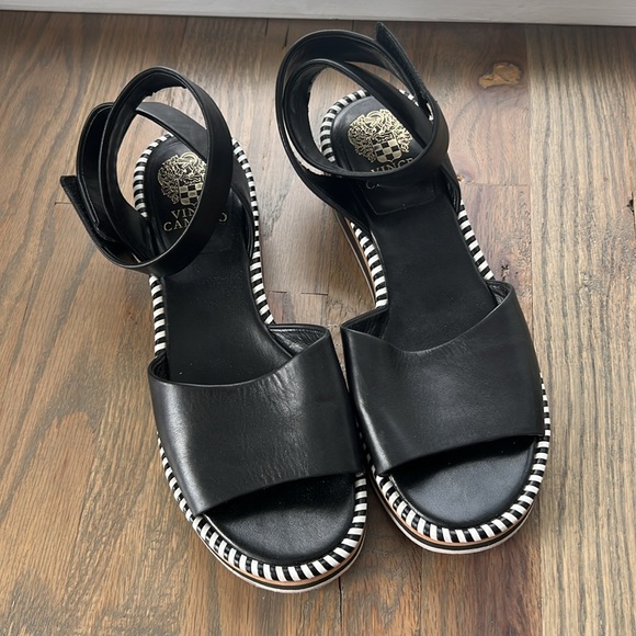 Vince Camuto Marieno black wide ankle strap leather espadrilles SZ 8.5 - Picture 2 of 11